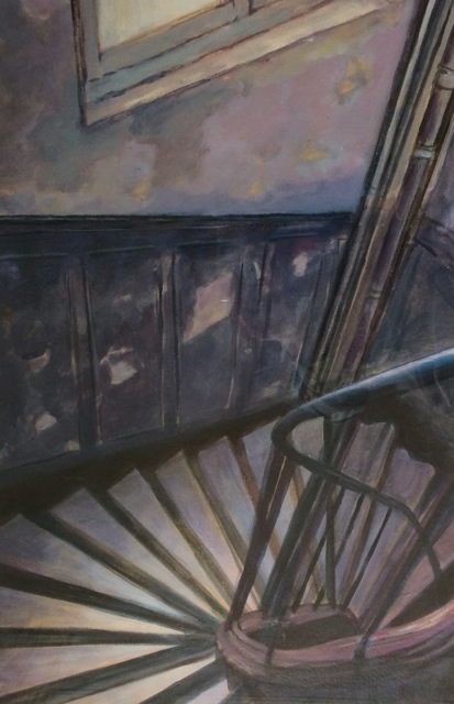 L'escalier de l'atelier du Val.  Peinture acrylique sur toile. 50X70 cm. 2016